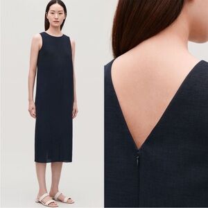 COS Navy V Neck Back Sheath Long Dress Size 6